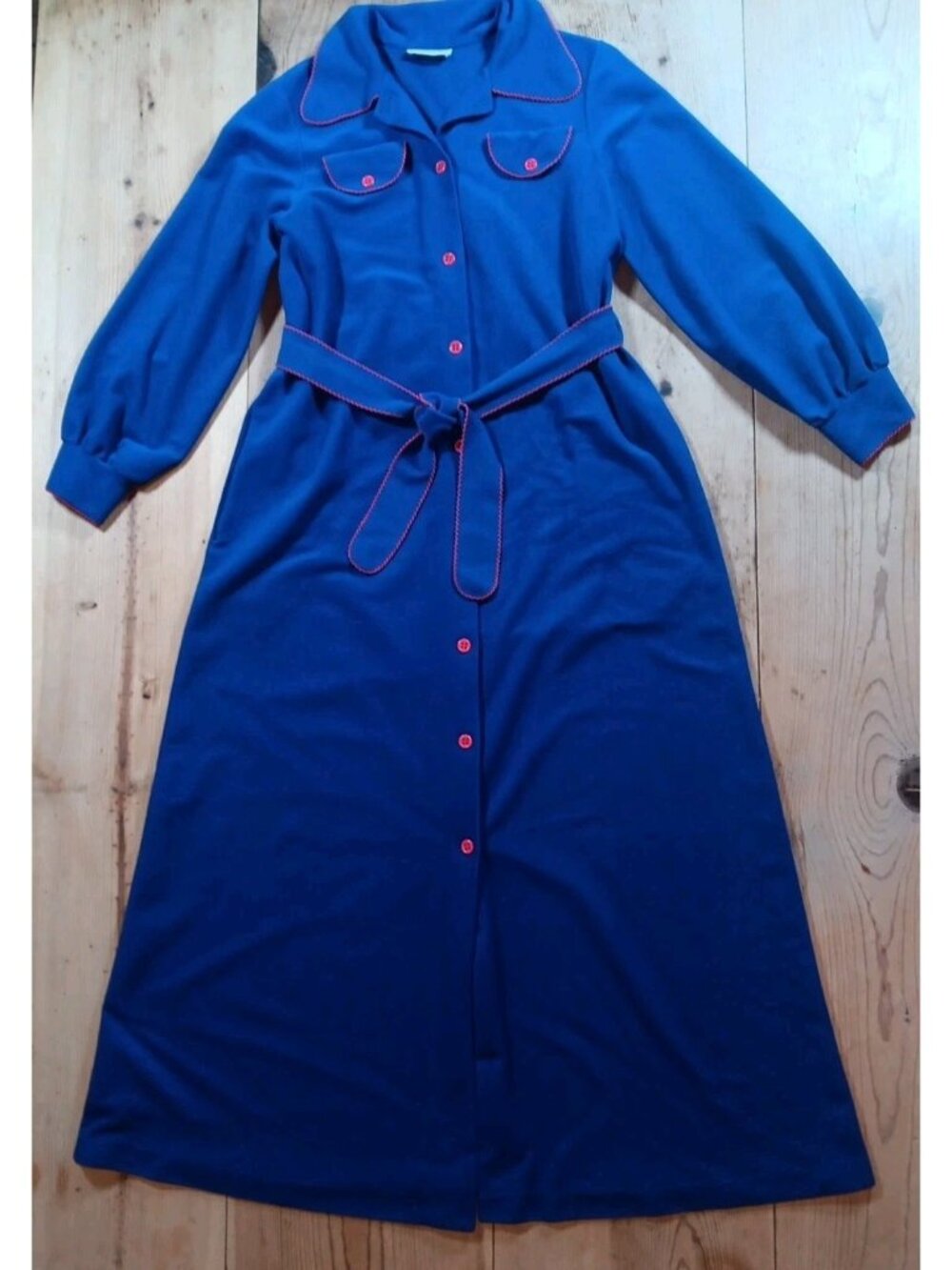 VTG 70s Vassarette Women M Long Maxi Robe Belted Retro Blue Fleece Velvalour